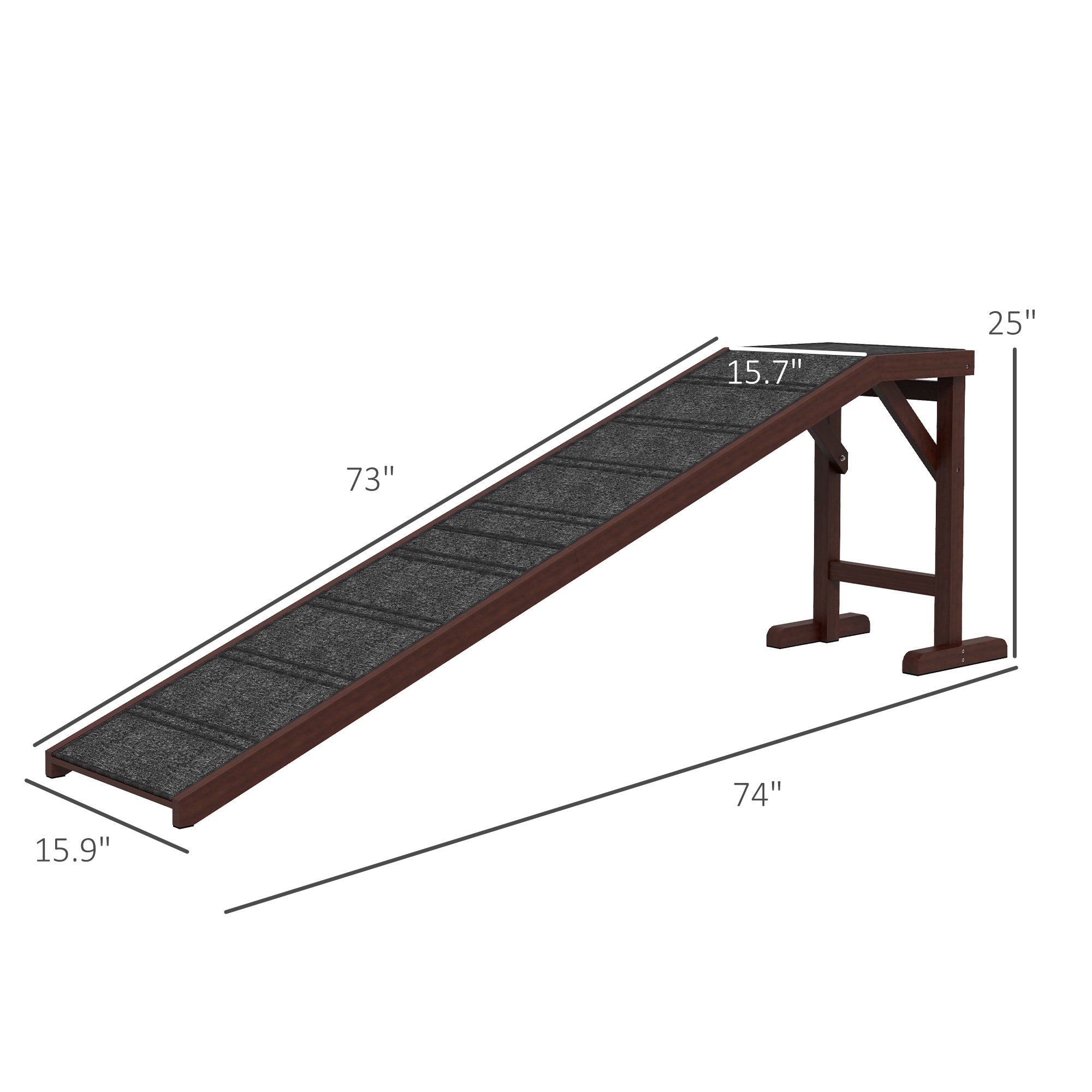 EasyClimb Wooden Pet Ramp with brown wood and gray non-slip surface