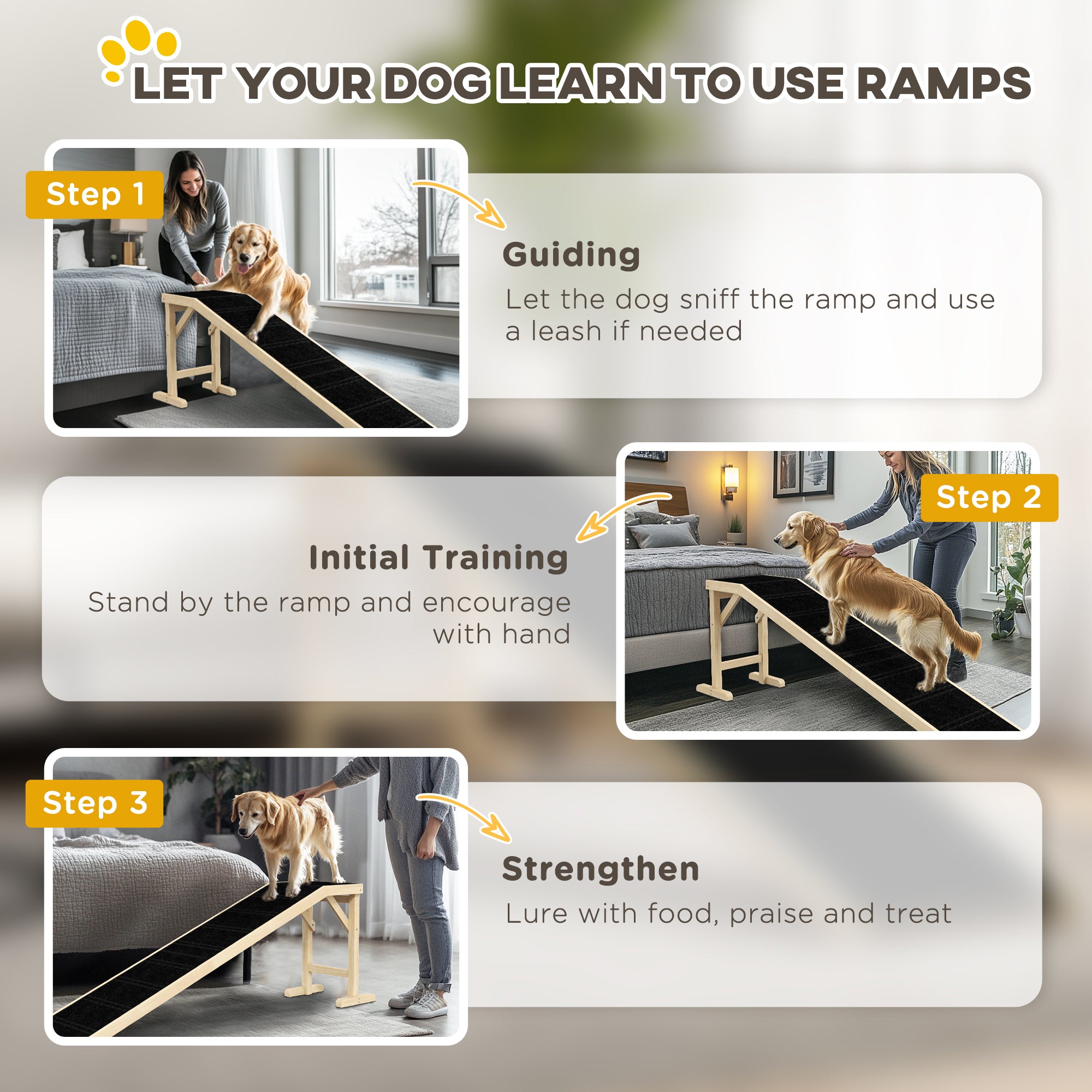 StepGlide™ 77 lbs Wooden Pet Ramp with Top Platform