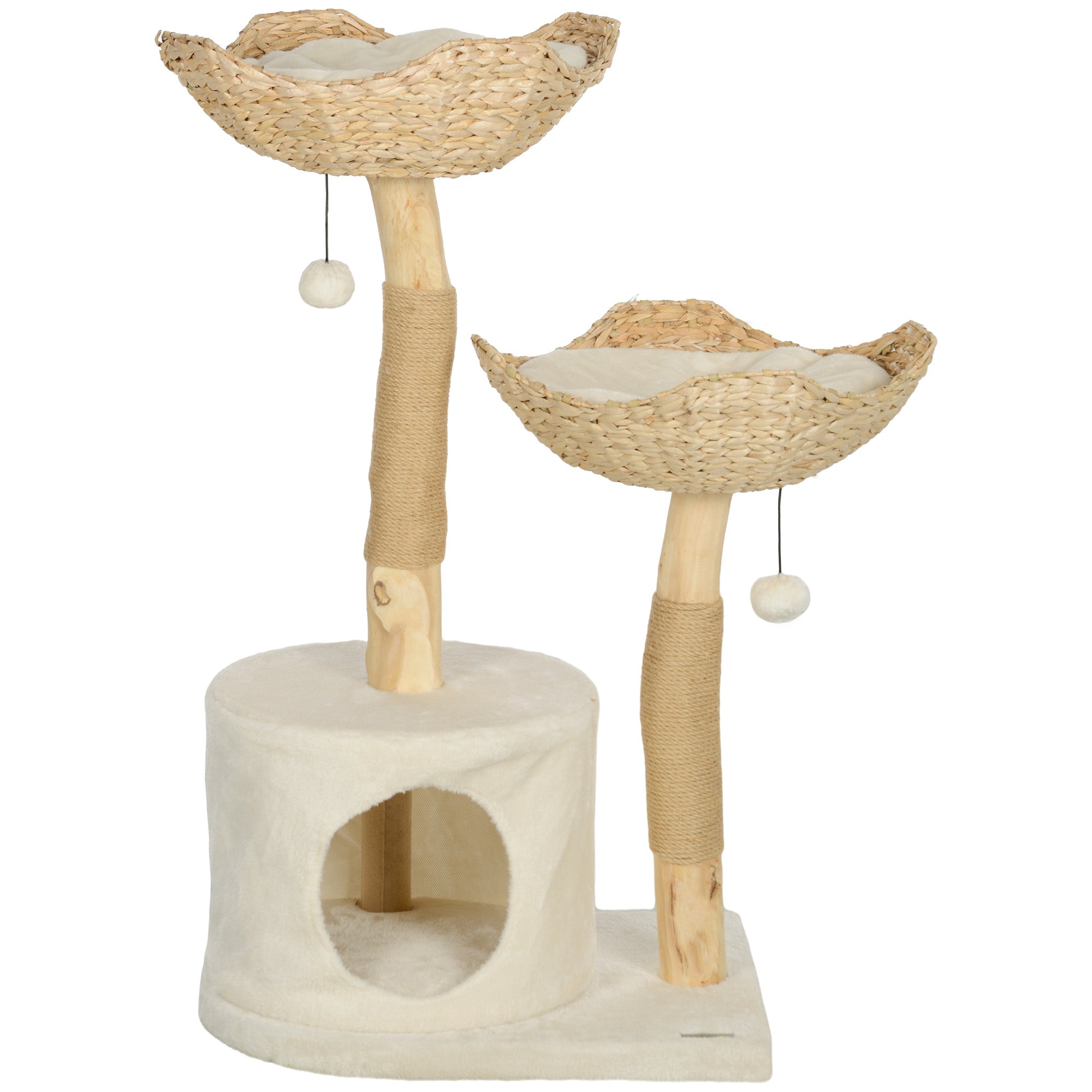 SafeWood 37’’ beige wicker cat tree with hammocks, sisal posts & condo