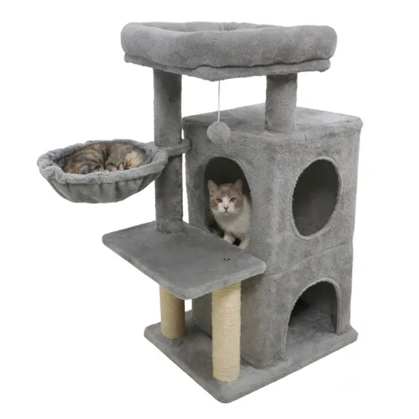 SafeClimb 33.5’’ light gray multi-level cat tree with hammock and condo