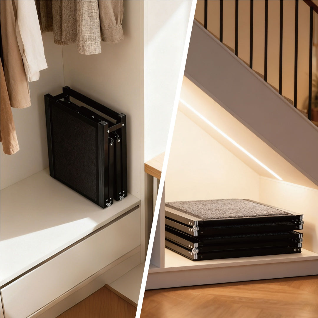 FlexStride 65’’ dog ramp with black foldable storage box and gray textured top