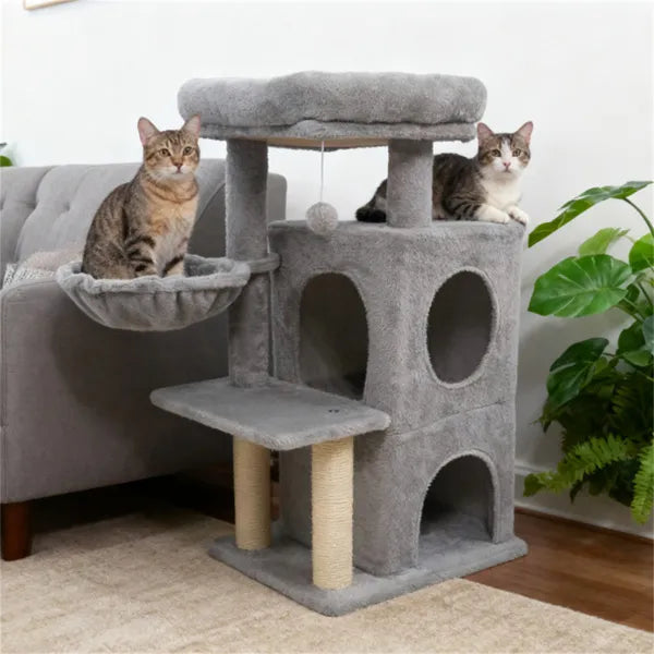 SafeClimb 33.5’’ light gray cat tree with hammock, sisal posts, condo