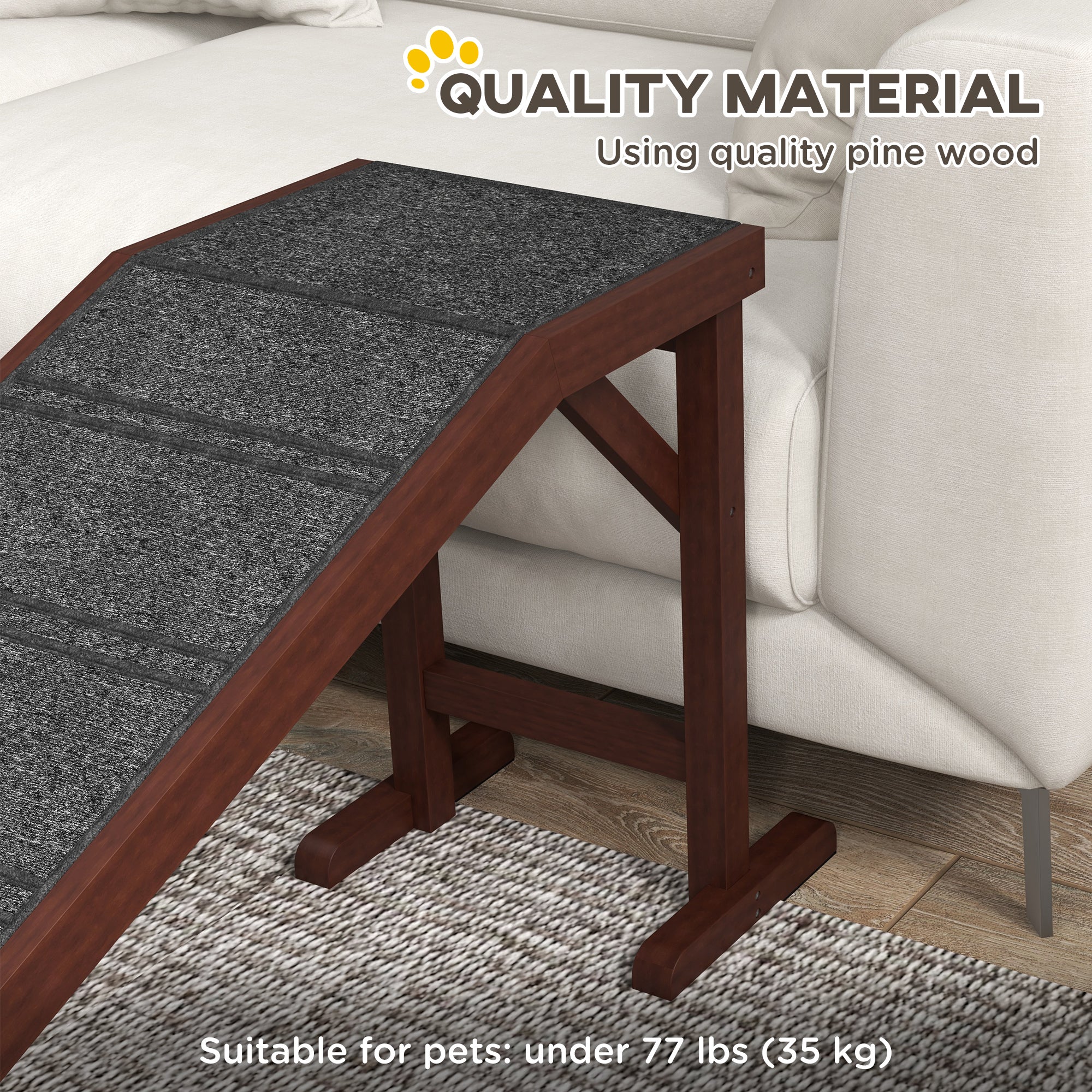 StepGlide™ 77 lbs Wooden Pet Ramp with Top Platform – 74