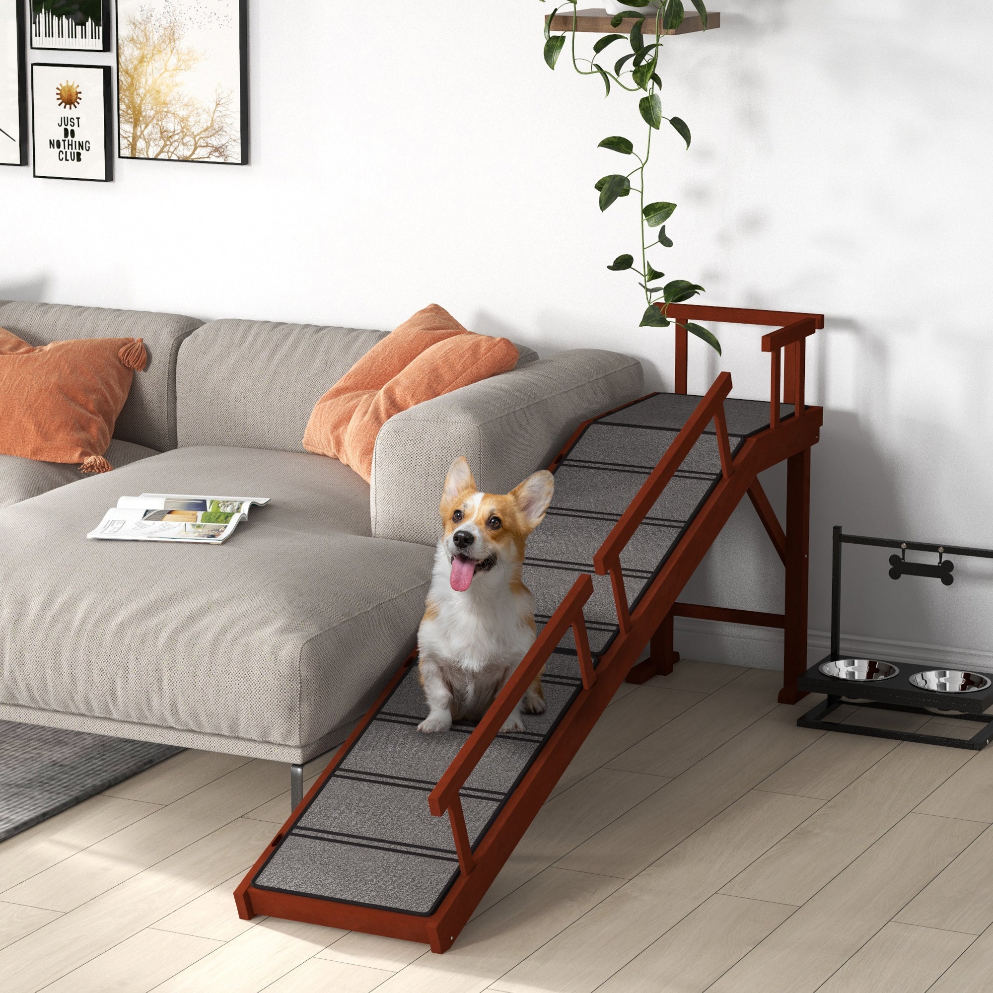 SafeClimb™ 88 lbs Wooden Pet Ramp with Removable Guardrails – 20° Slope