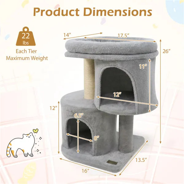 NestStep 26’’ gray plush cat tree with sisal post and dual condos