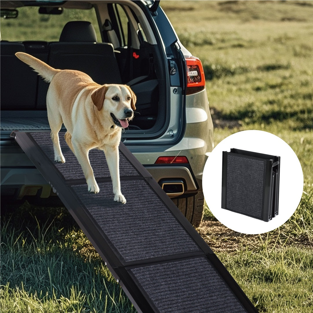 FlexStride 65’’ black foldable dog ramp with non-slip surface