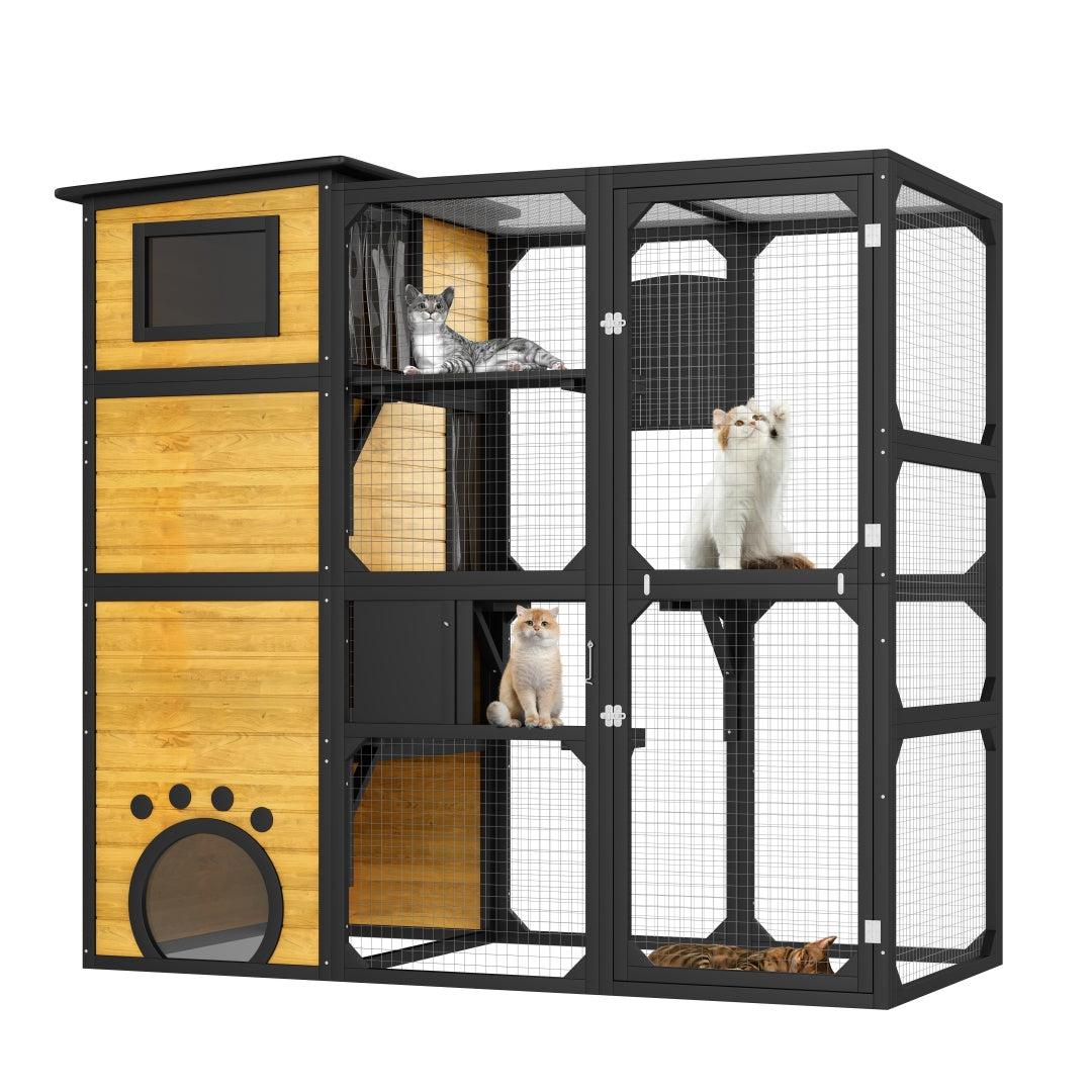 SunHaven Large 4-Tier Outdoor Catio with paw-print entry and perches