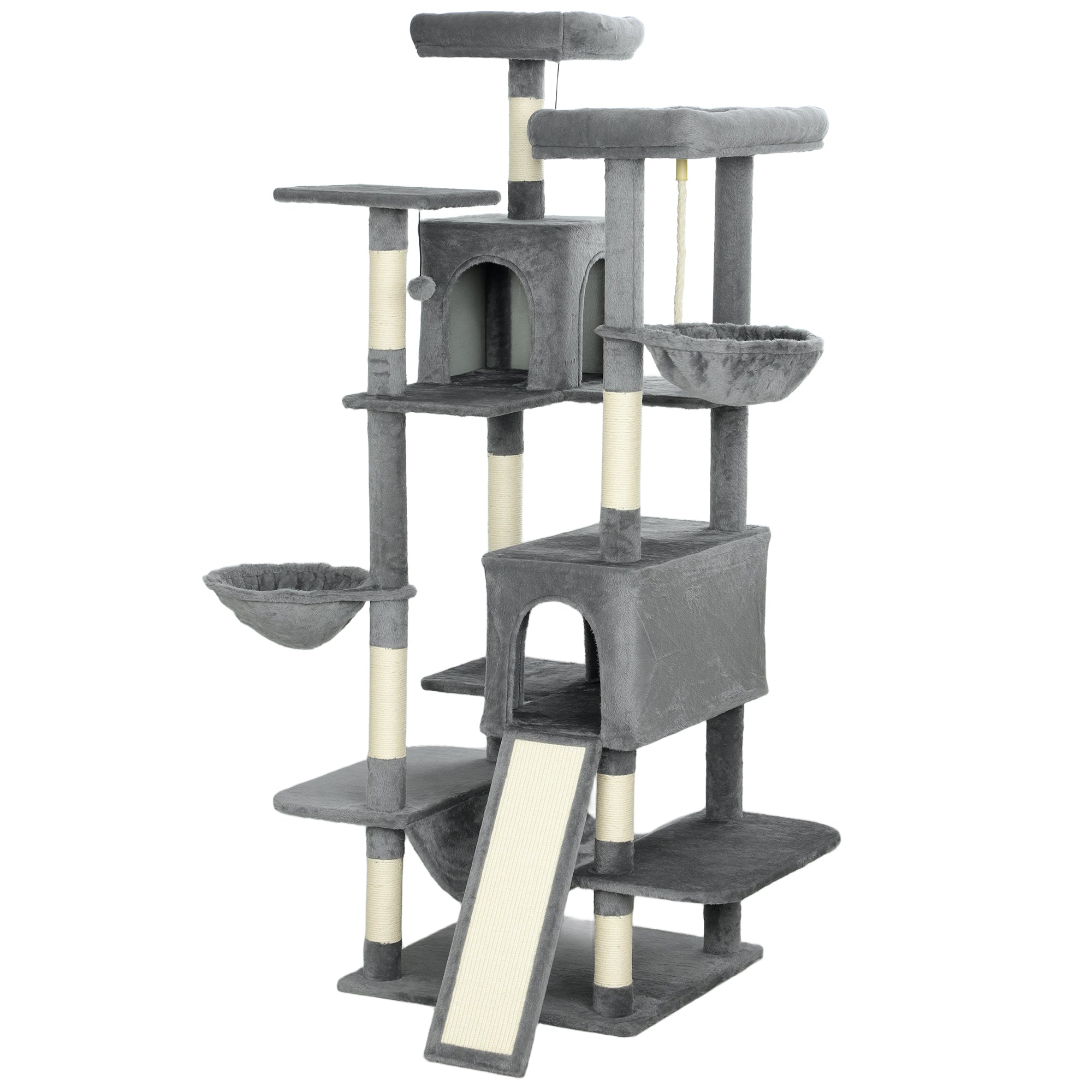 HarmonyTower 69’’ gray multi-level cat tree with condos, hammocks, platforms