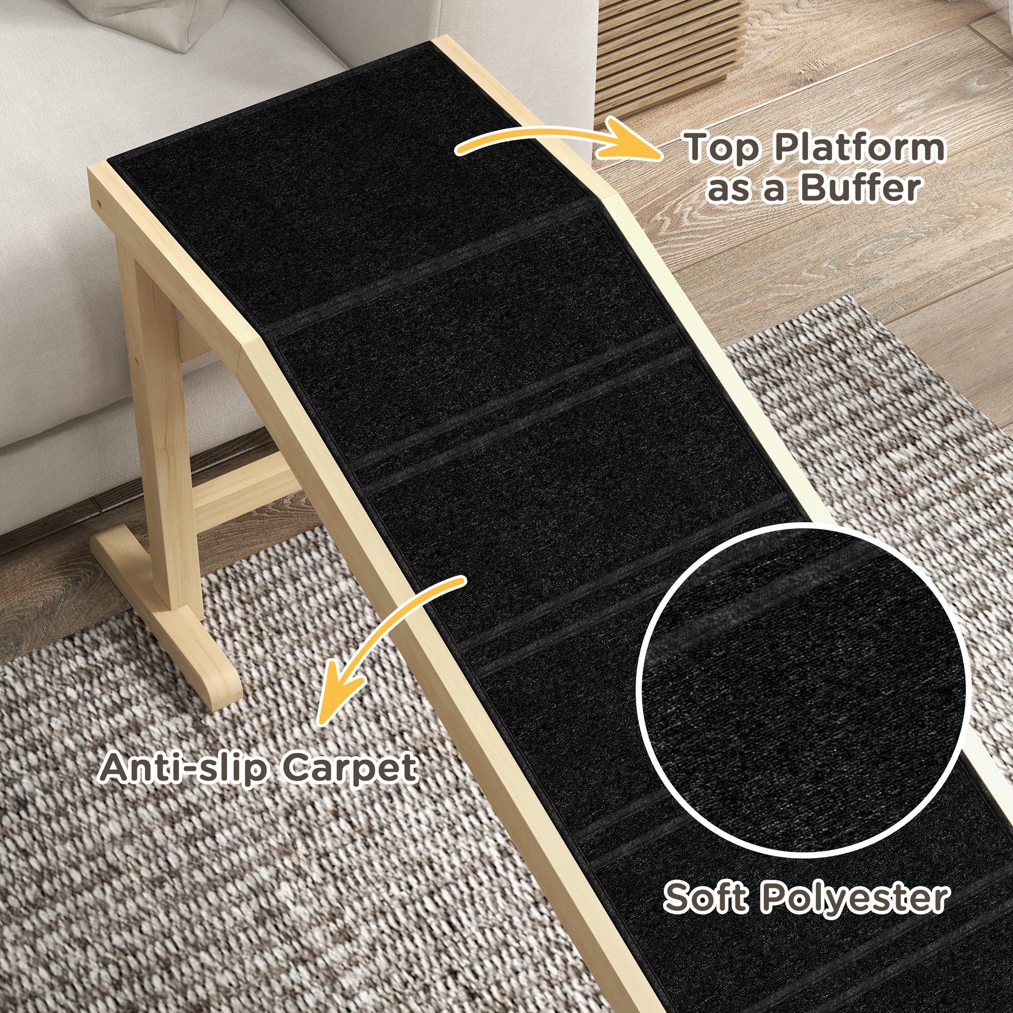 StepGlide™ 77 lbs Wooden Pet Ramp with Top Platform