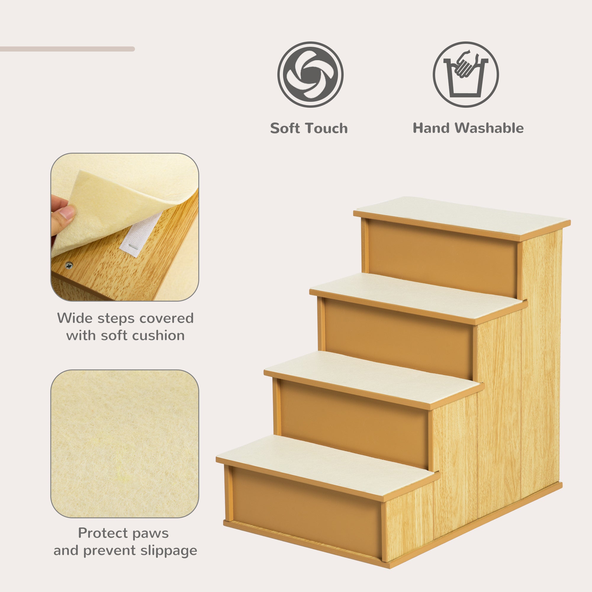 SoftStep™ 66 lbs 4-Step Pet Stairs with Removable Plush Cover – Natural
