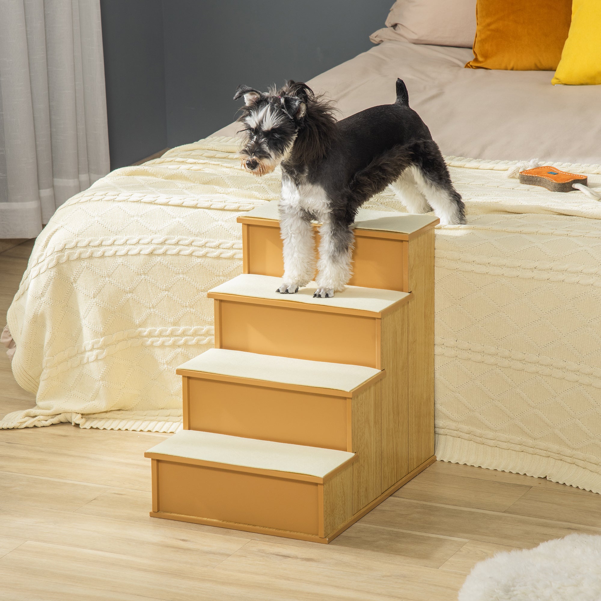SoftStep™ 66 lbs 4-Step Pet Stairs with Removable Plush Cover – Natural