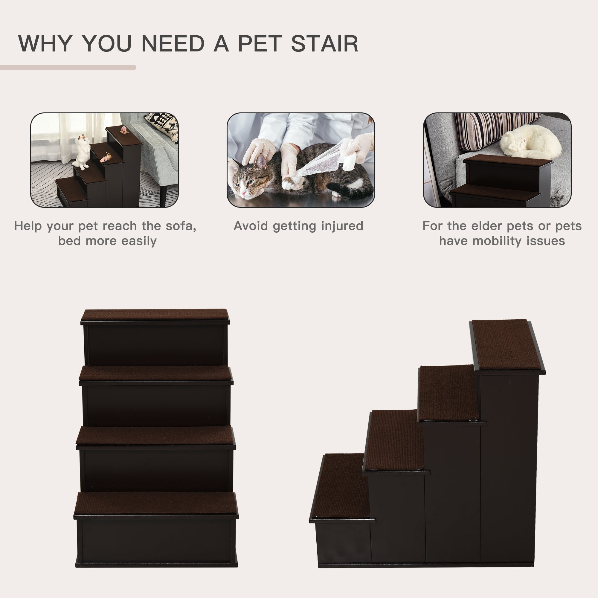 SoftStep™ 66 lbs 4-Step Pet Stairs with Removable Plush Cover – Brown