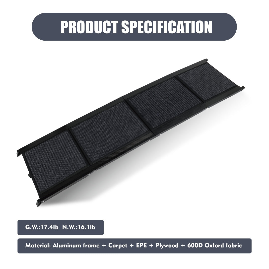FlexStride 65’’ black folding dog ramp with carpet surface and aluminum frame