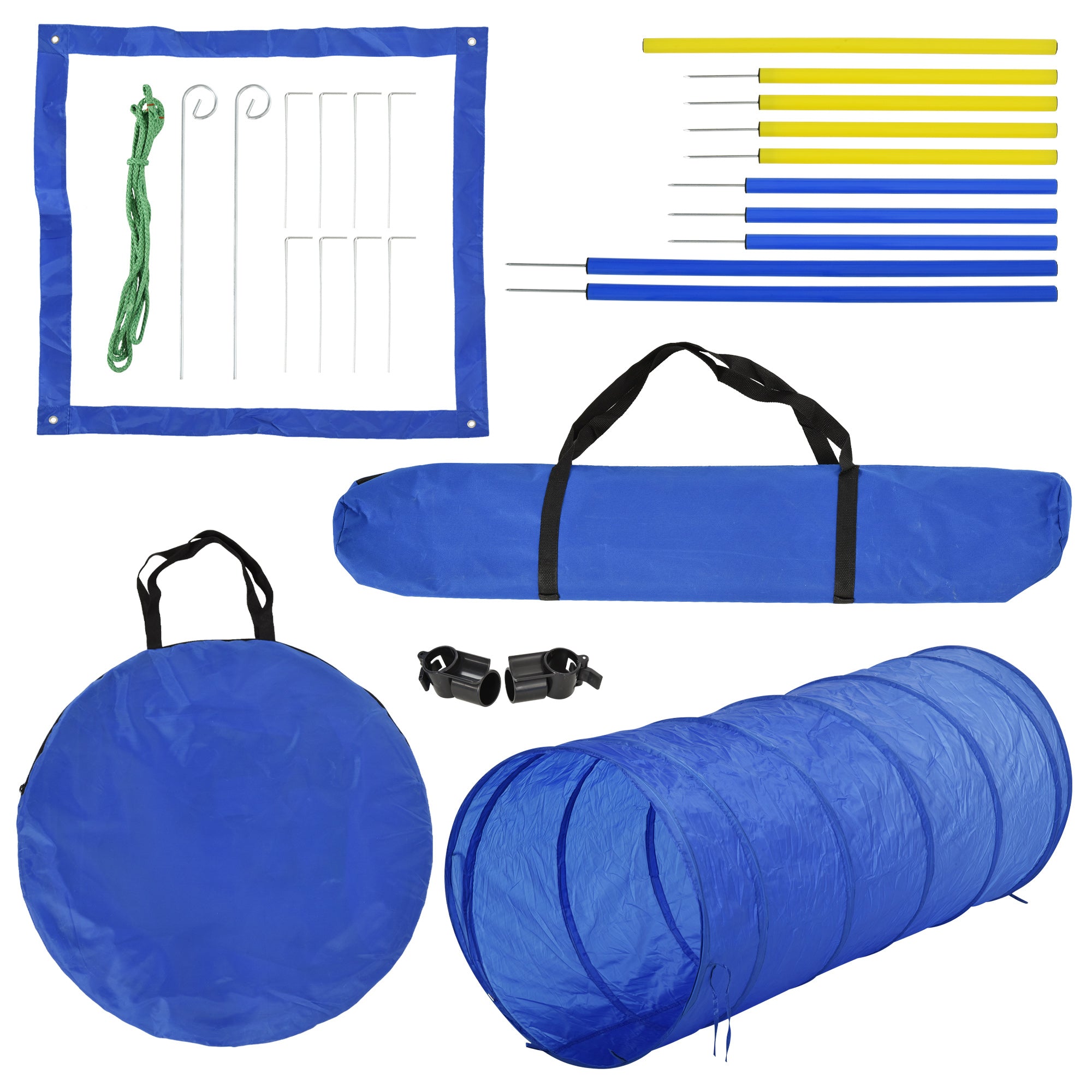 Blue AgiliArena tunnel with black handles and zipper closure