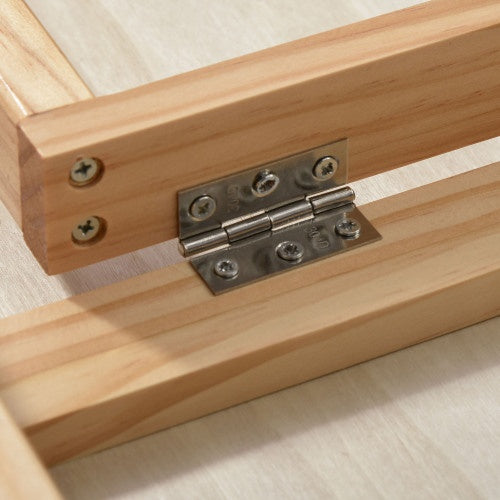 FlexRise silver metal hinge on light wood planks for adjustable pet ramp