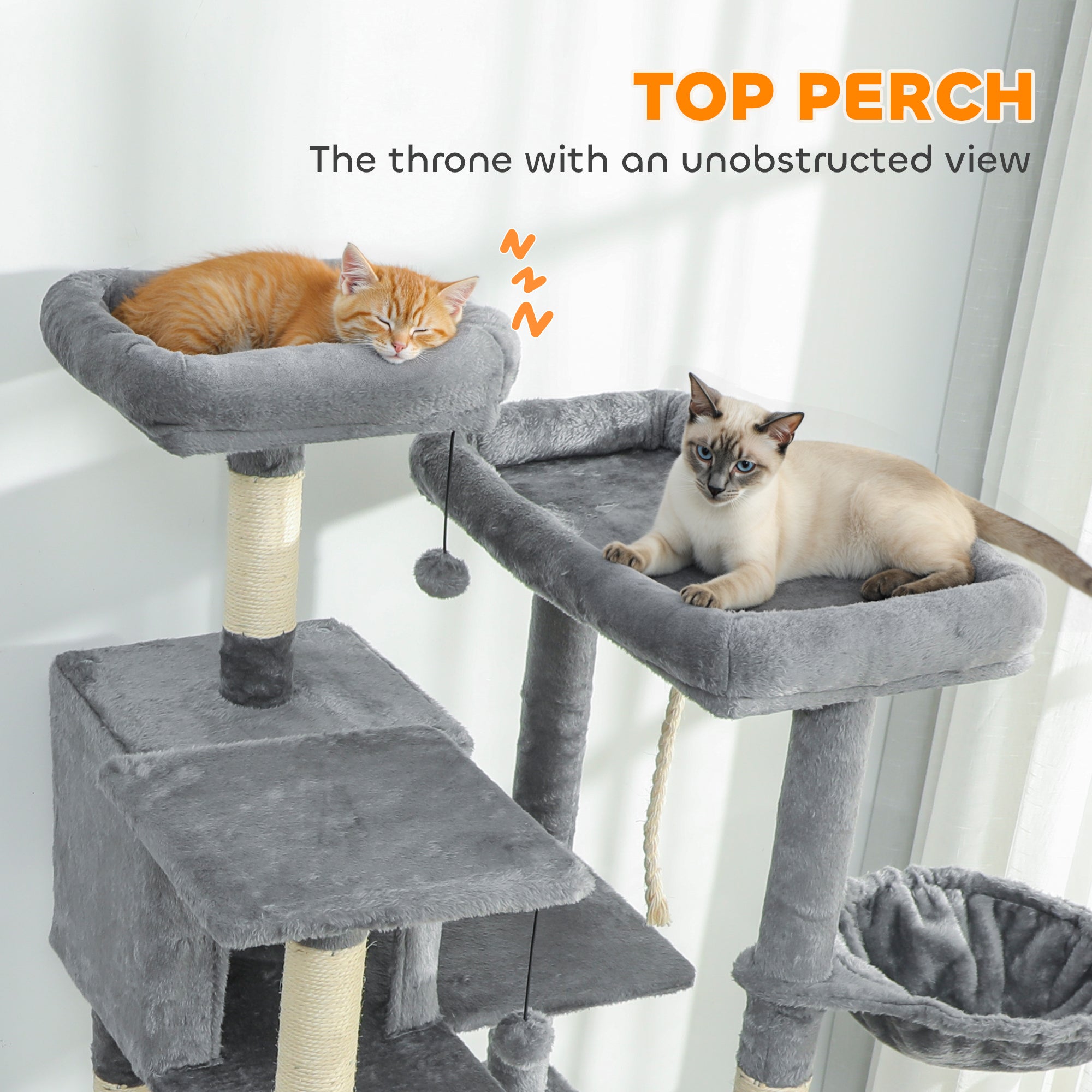 HarmonyTower 69’’ gray plush cat tree with top perch and sisal posts
