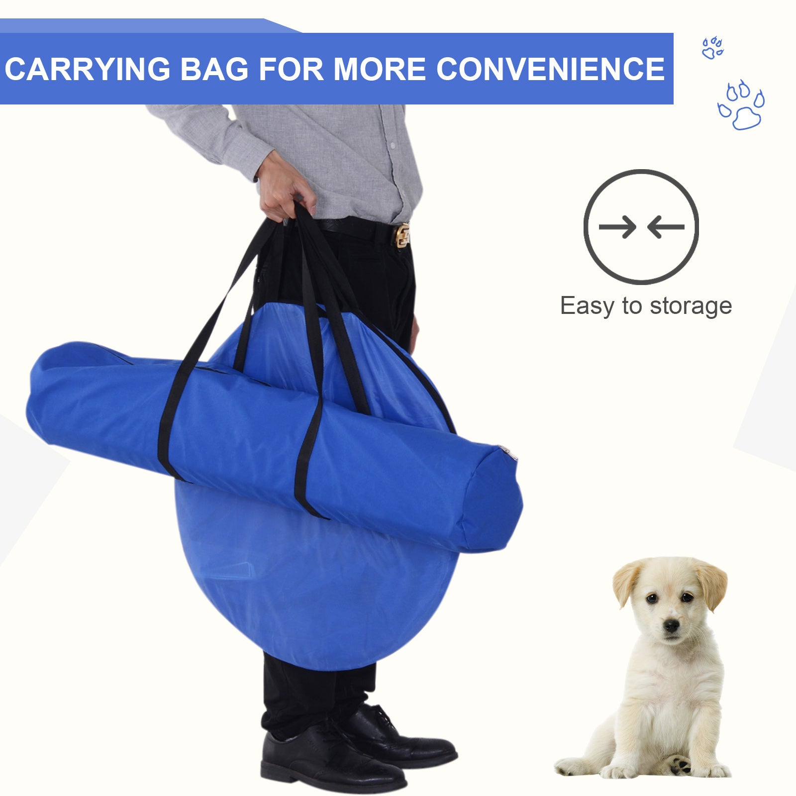 Blue AgiliArena carrying bag with black straps for easy storage