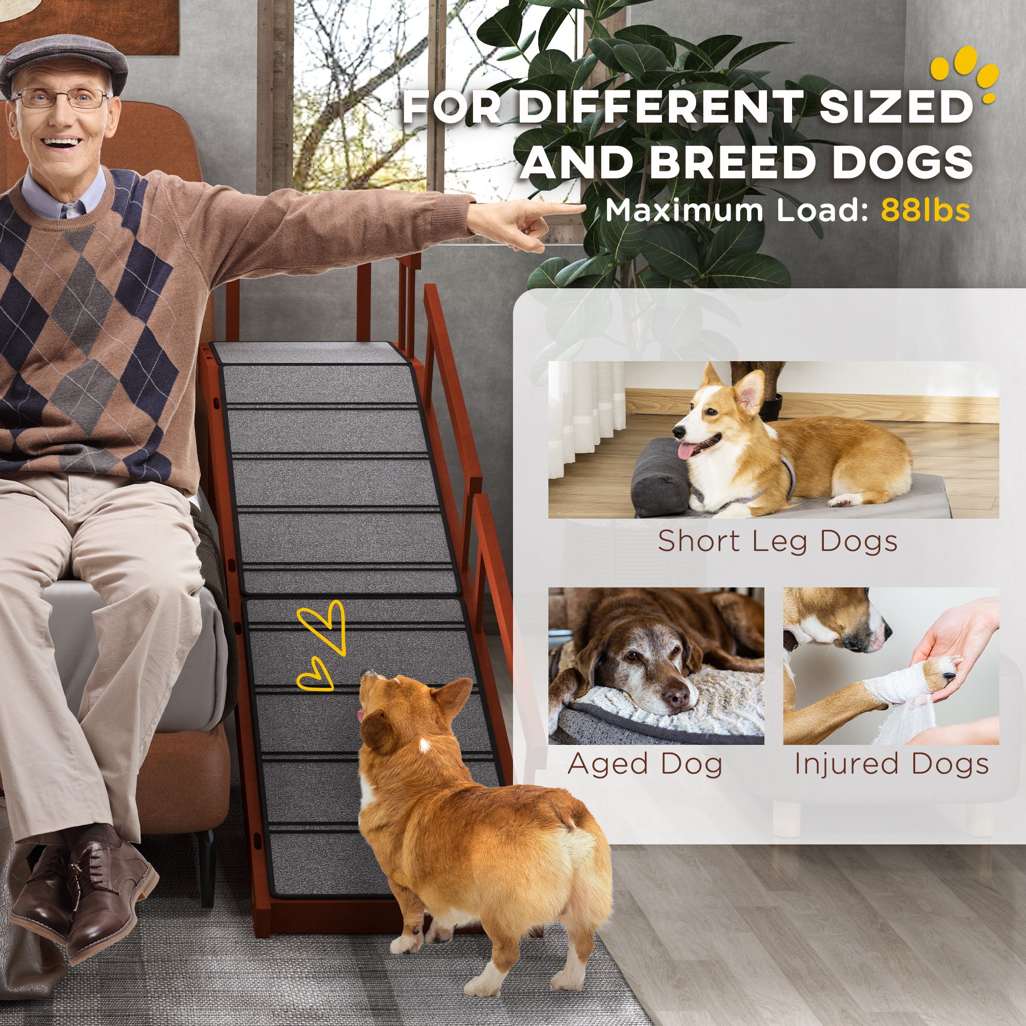 SafeClimb™ 88 lbs Wooden Pet Ramp with Removable Guardrails – 20° Slope