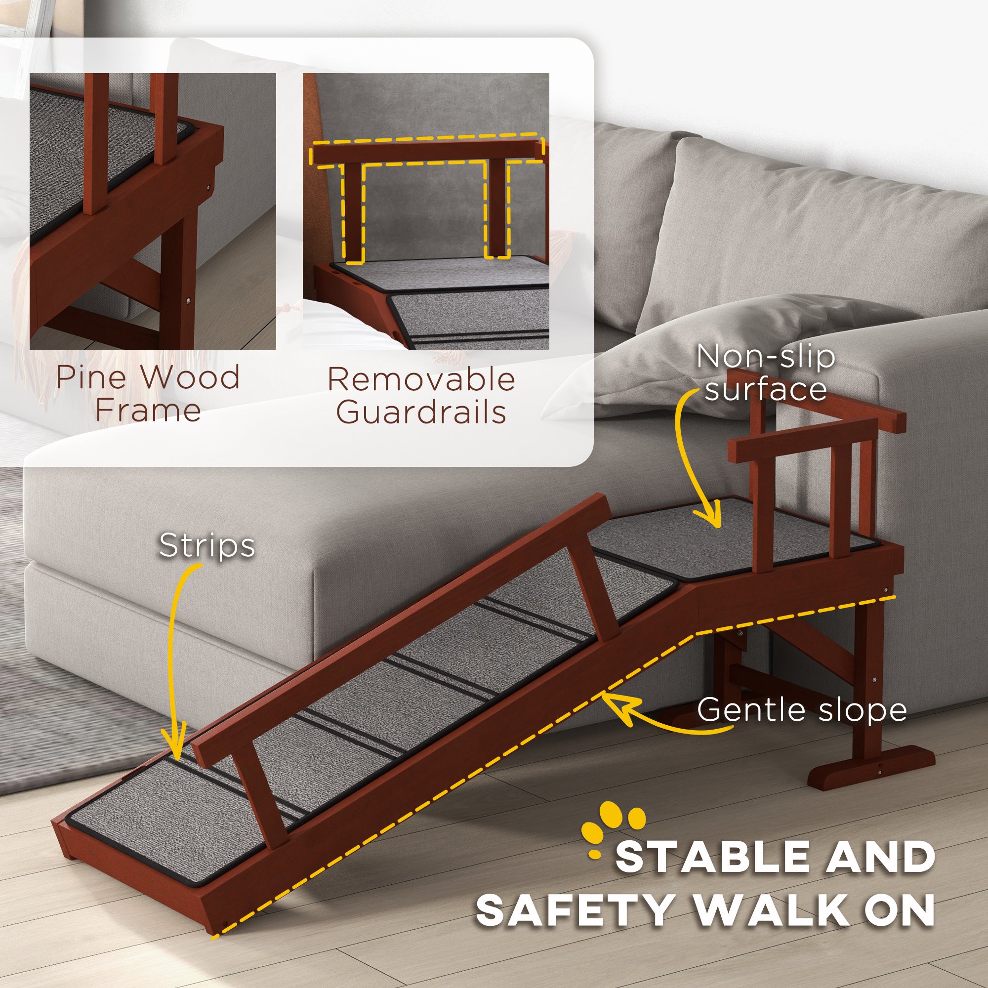 SafeClimb™ Compact 66 lbs Wooden Pet Ramp with Removable Guardrails – 49