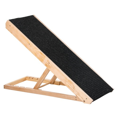 FlexRise Adjustable Foldable Pet Ramp with light wood and black textured surface