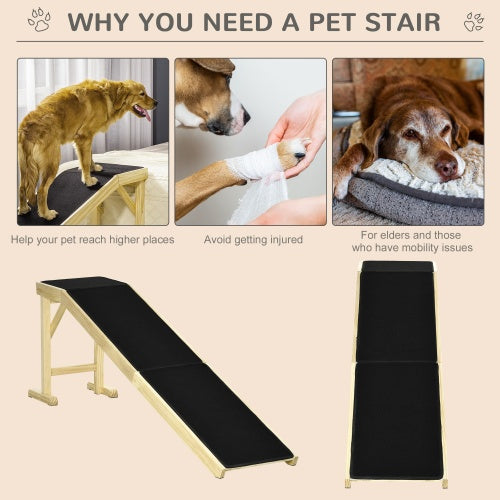 LoftPath black padded pet stair with light wood frame