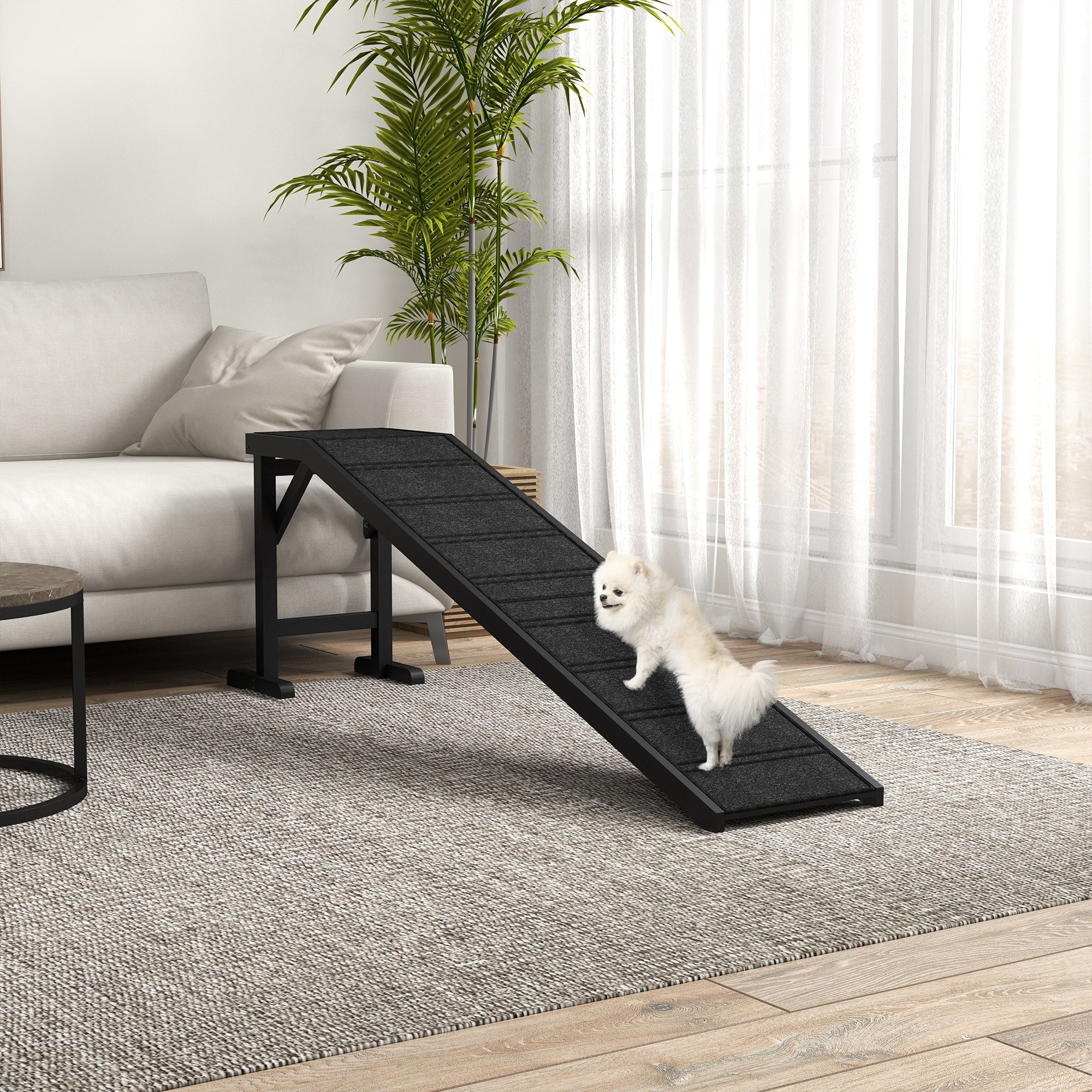 StepGlide™ 77 lbs Wooden Pet Ramp with Top Platform – Black Edition