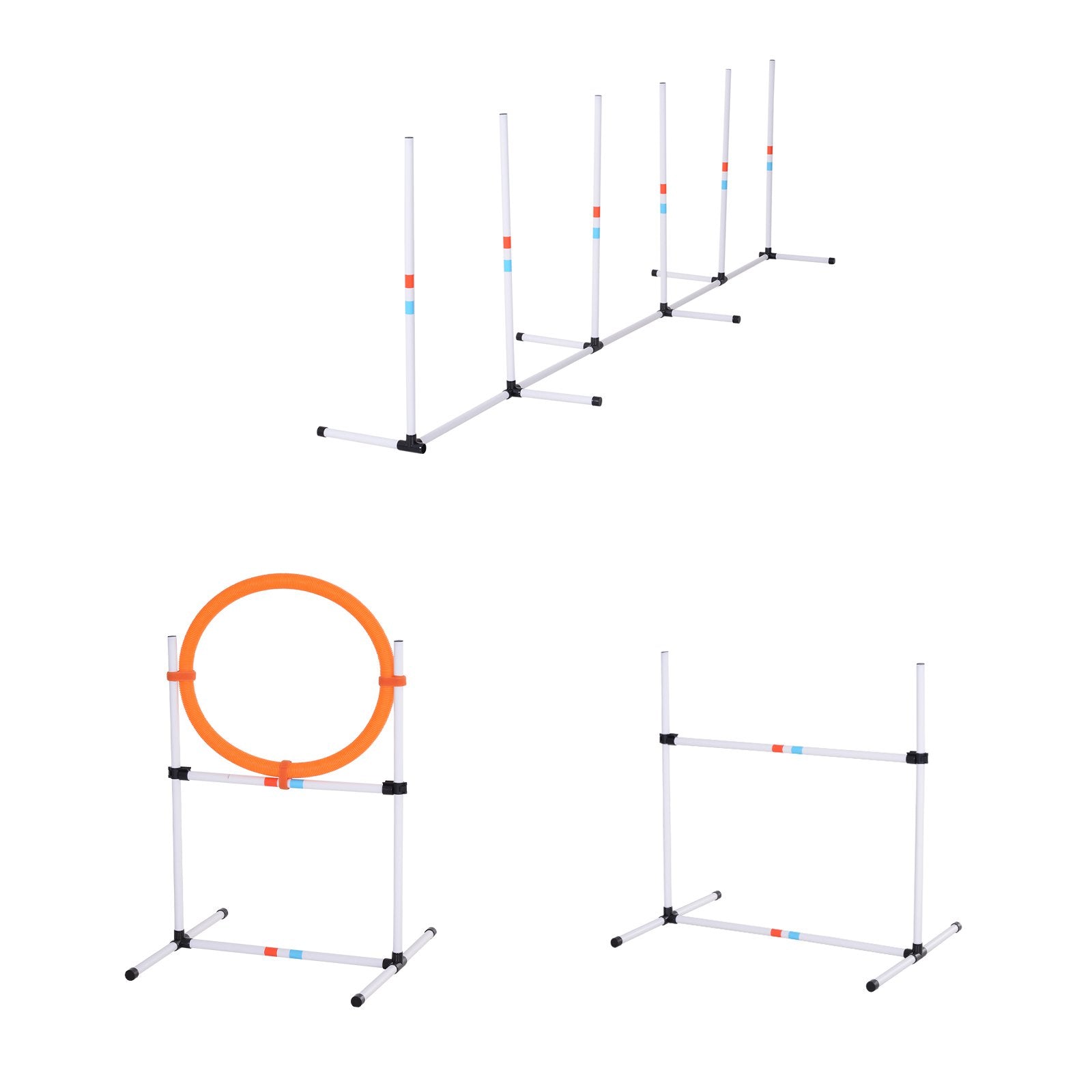 AgiliLoop white plastic agility hurdles with orange blue stripes black connectors rubber feet