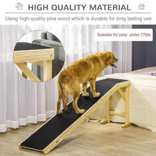 LoftPath Wooden Pet Ramp with black non-slip surface for dogs under 77lbs