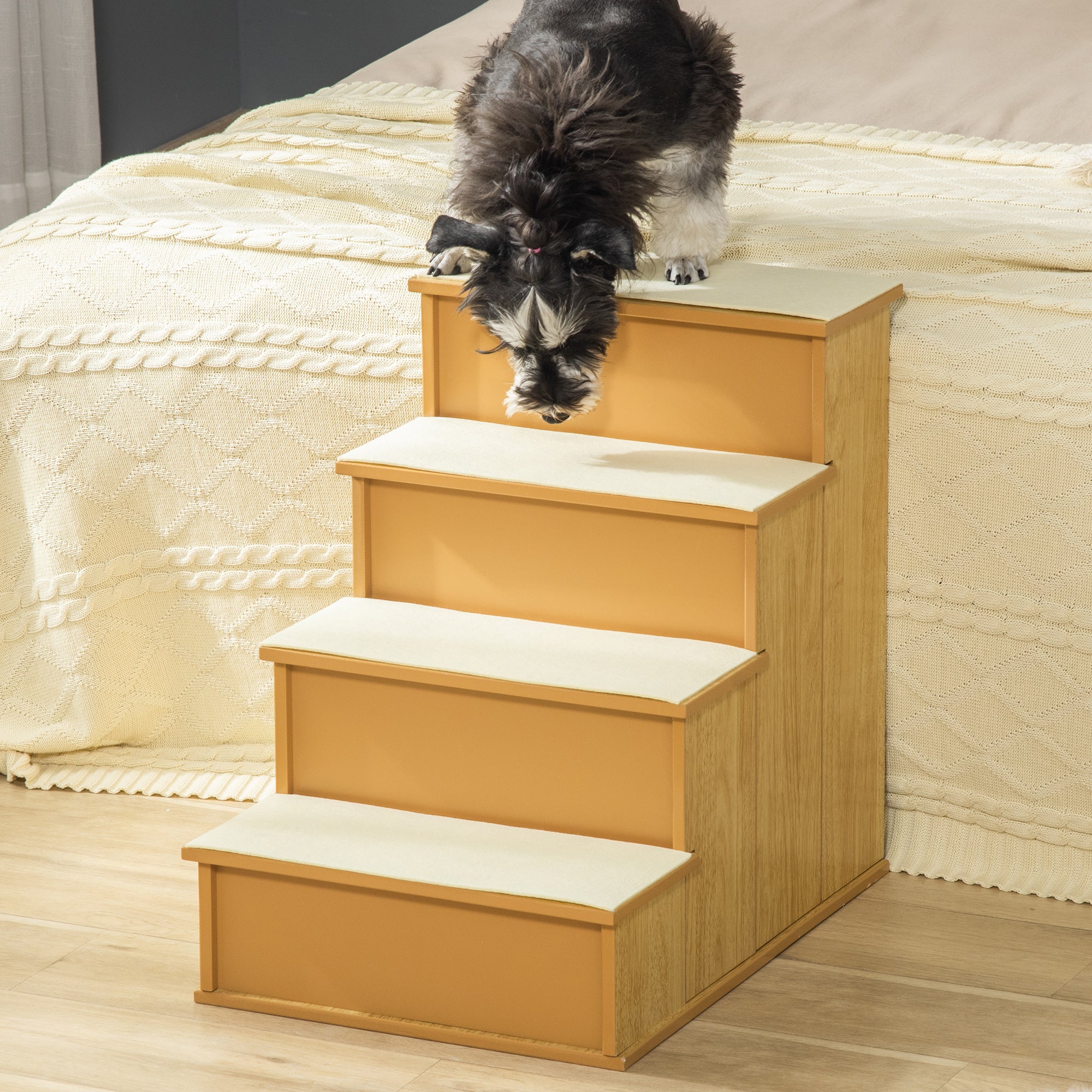 SoftStep™ 66 lbs 4-Step Pet Stairs with Removable Plush Cover – Natural