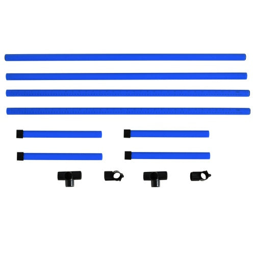 AgiliJump 4-piece adjustable dog agility set with blue plastic pipe and black fittings