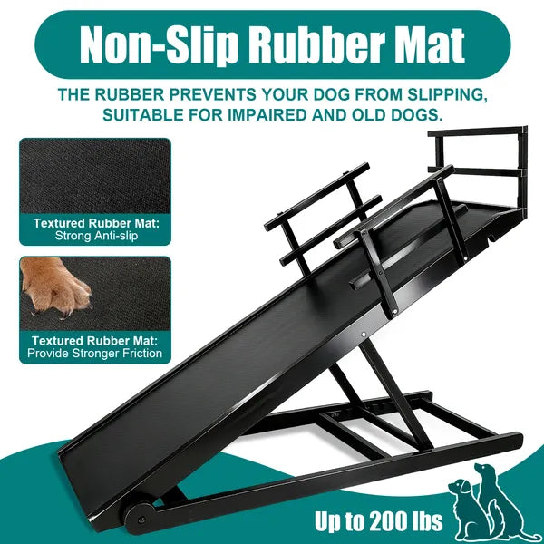 StepGlide Folding Wooden Dog Ramp black non-slip rubber mat ramp with metal frame