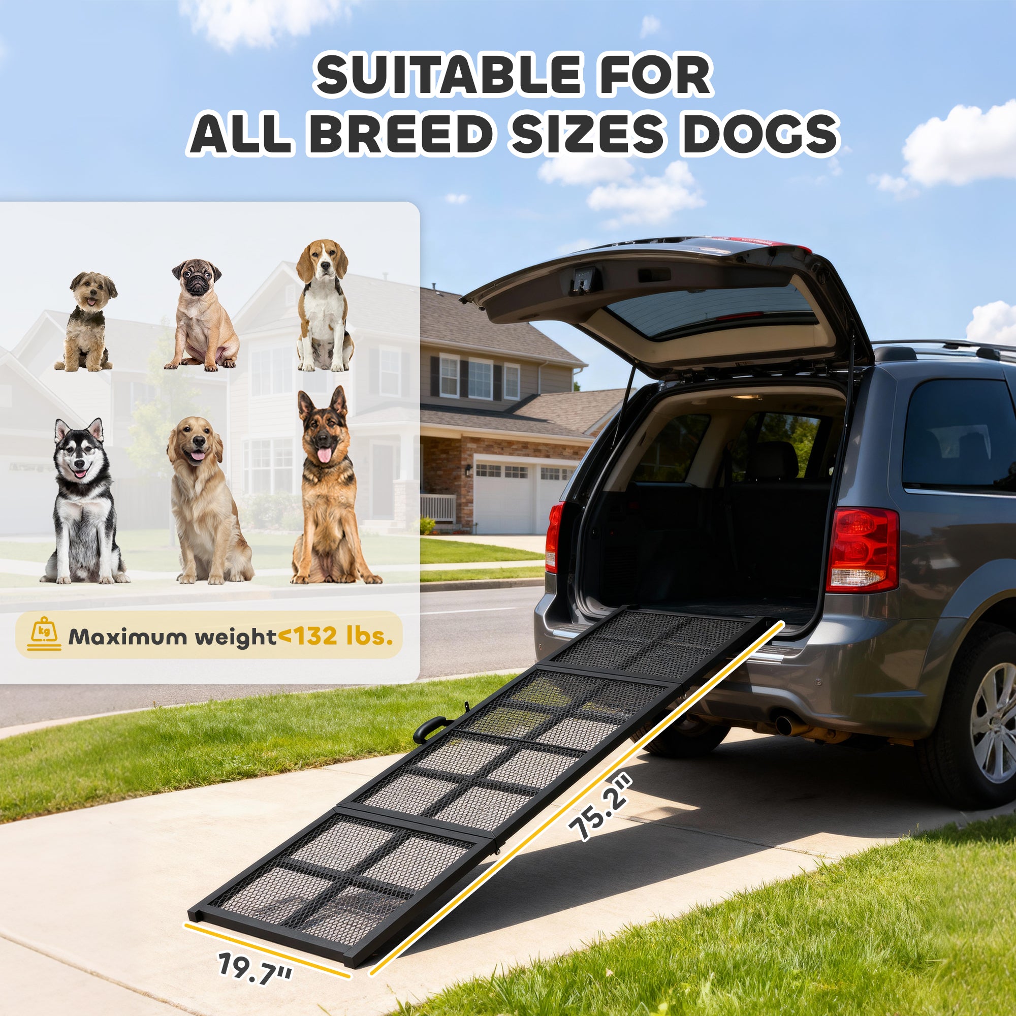 SteelStride™ 132 lbs Folding Dog Car Ramp – 75