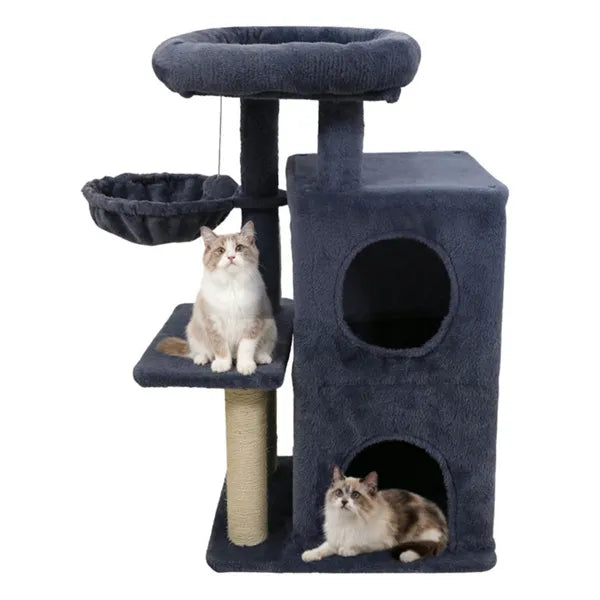 ClimbNest 33.5’’ dark blue plush multi-level cat tree with condo and platforms