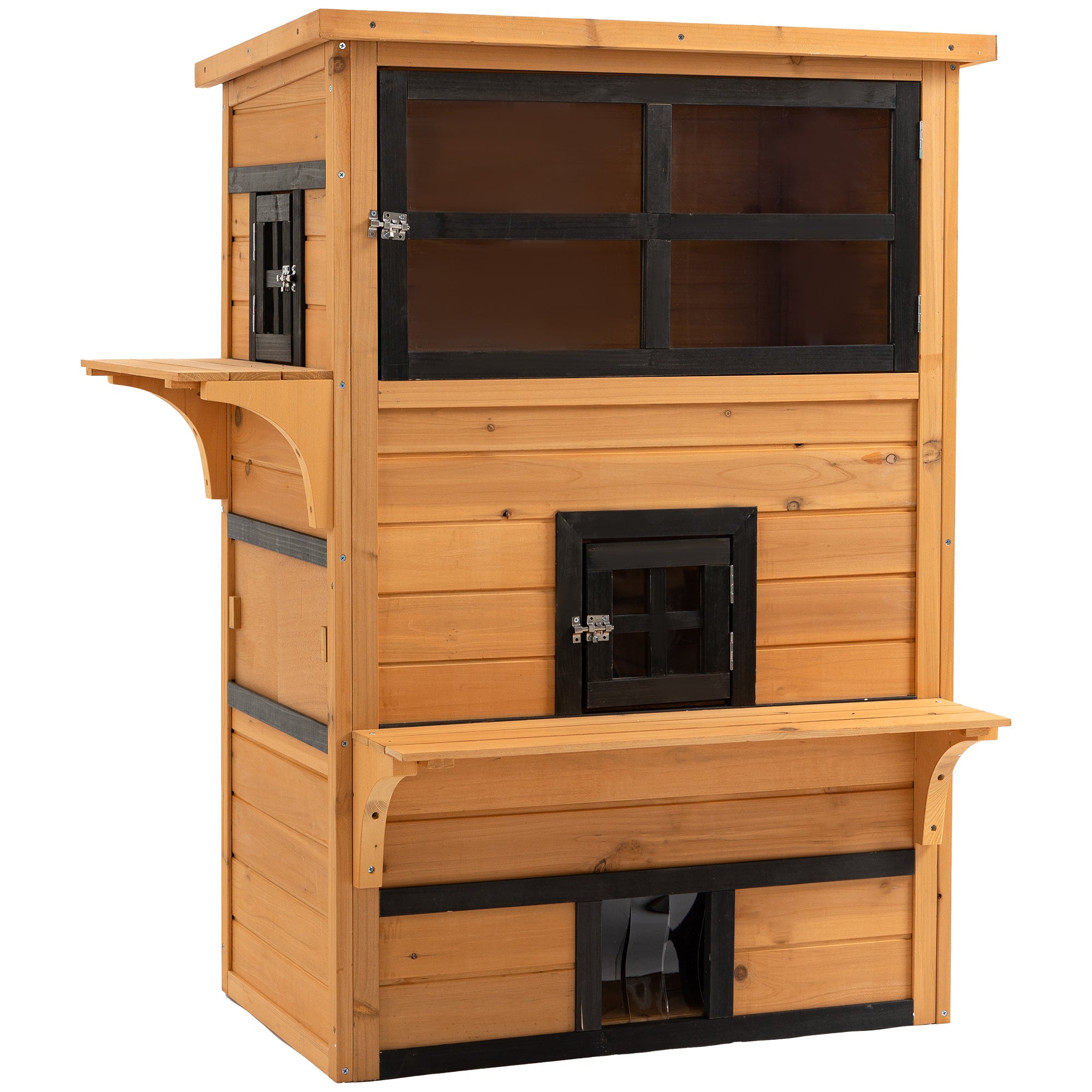 SunPaw 3-Tier cat house back with glass windows and escape doors