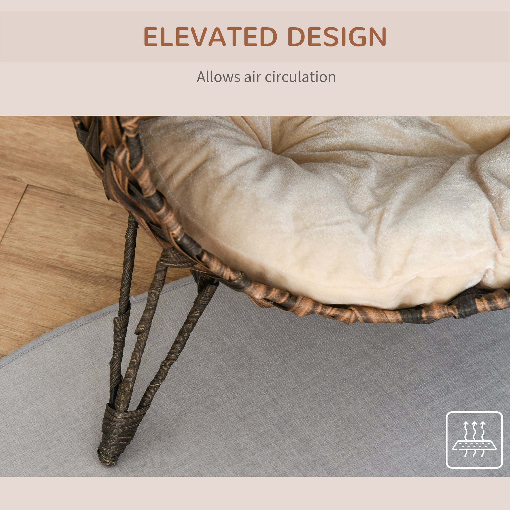 LeafNest 20.5’’ hand-woven rattan elevated cat bed with cream cushion