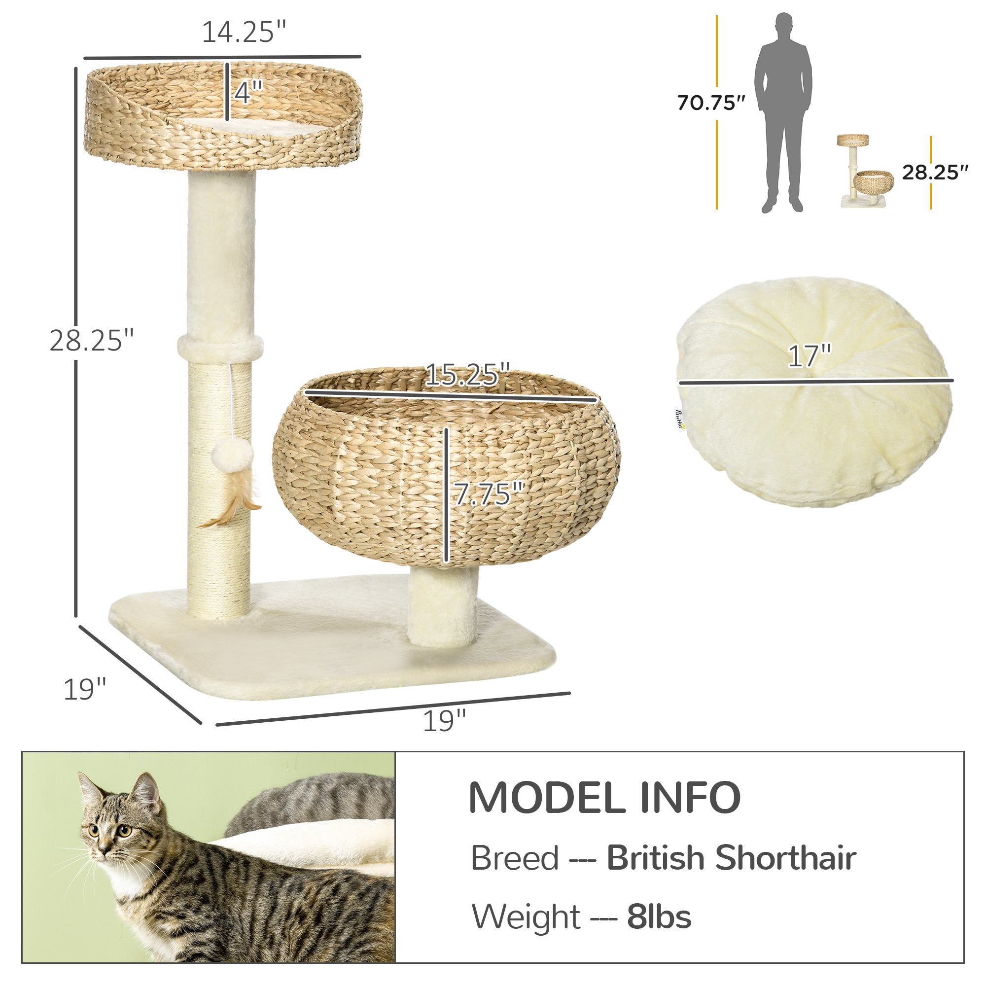 BasketClimb 28’’ beige woven cat tree with sisal post and platforms