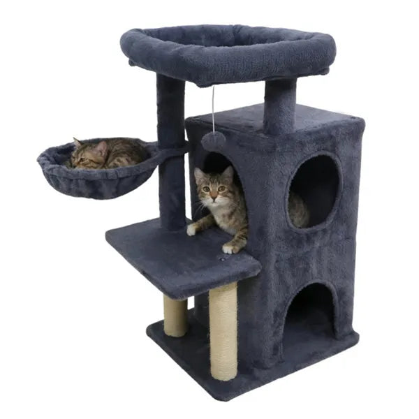 ClimbNest 33.5’’ dark gray plush cat tree with hammock condo and posts