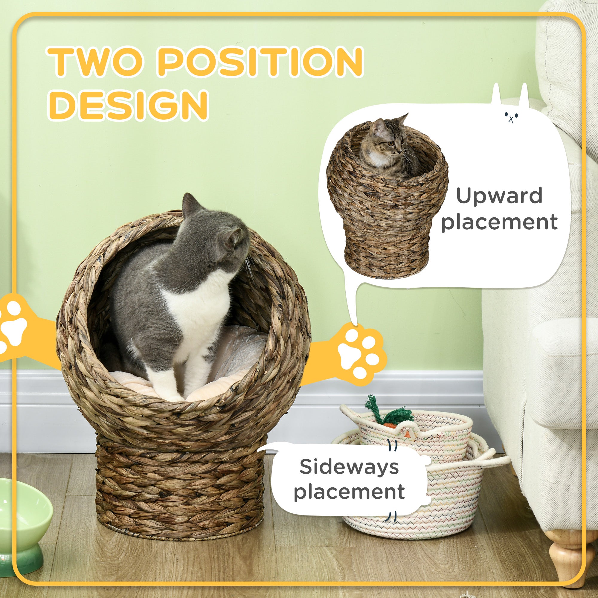 EggNest 20’’ gray handwoven elevated cat bed with 2 positions