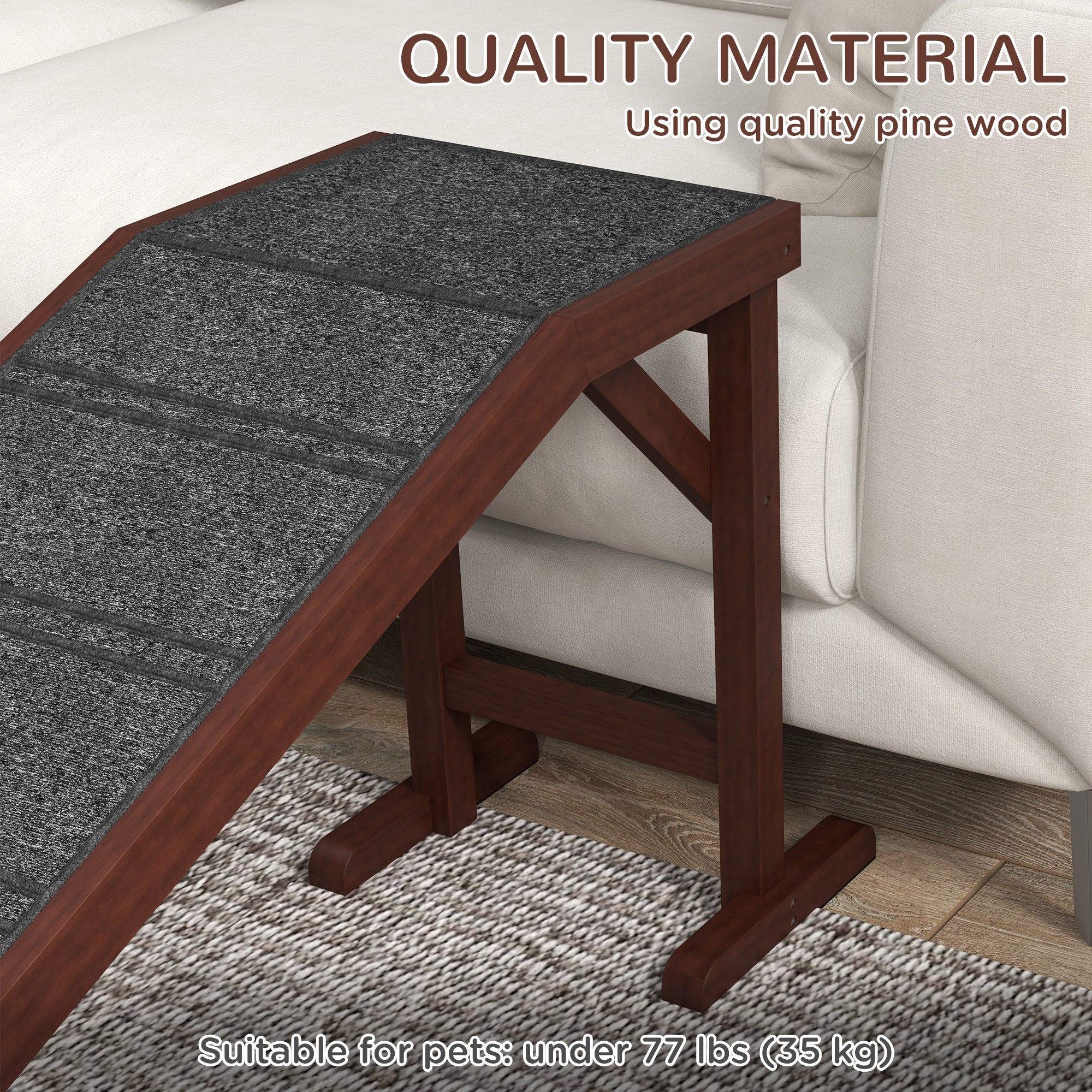 EasyClimb Wooden Pet Ramp with dark brown wood and gray non-slip surface