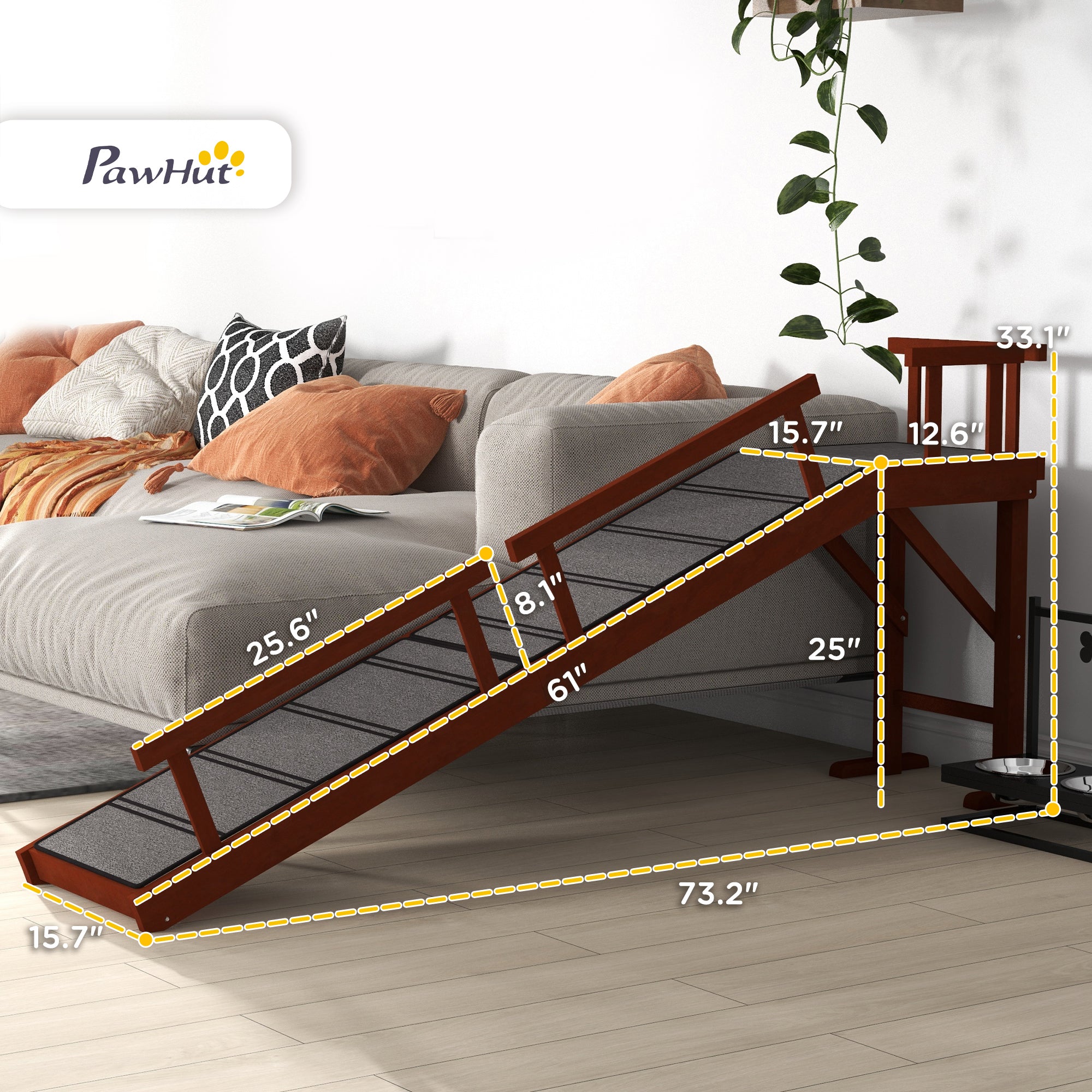SafeClimb™ 88 lbs Wooden Pet Ramp with Removable Guardrails – 20° Slope