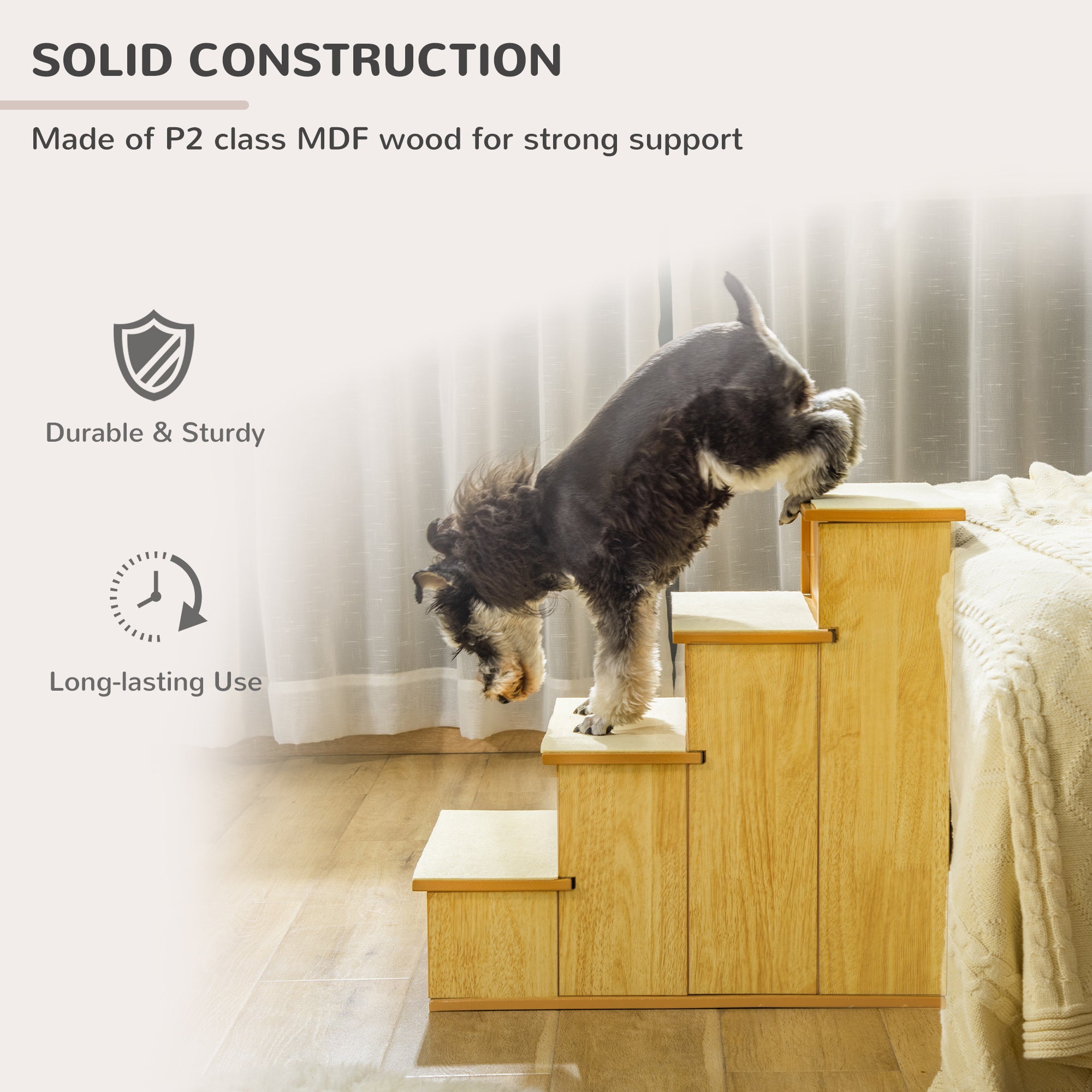 SoftStep™ 66 lbs 4-Step Pet Stairs with Removable Plush Cover – Natural