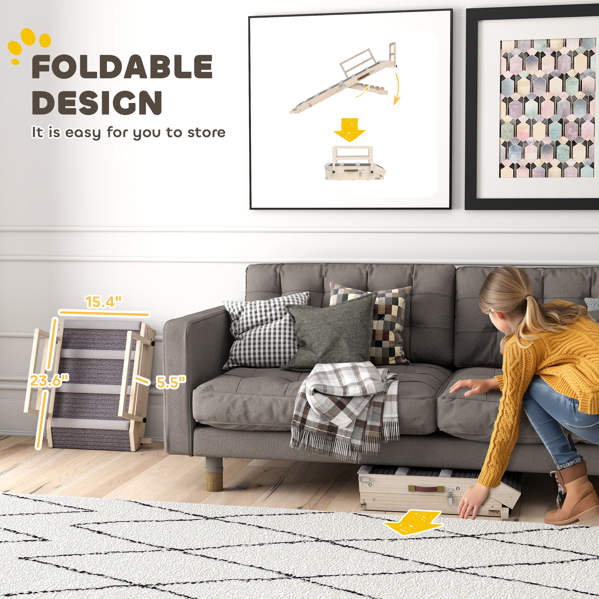 FlexiClimb™ 88 lbs Folding Wooden Pet Ramp with 4 Adjustable Heights