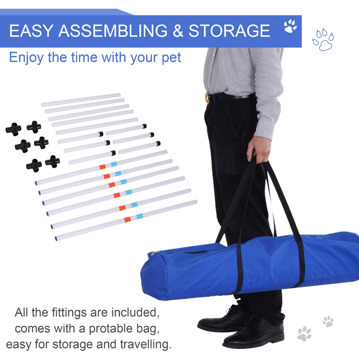 Blue AgiliLoop portable storage bag with black straps