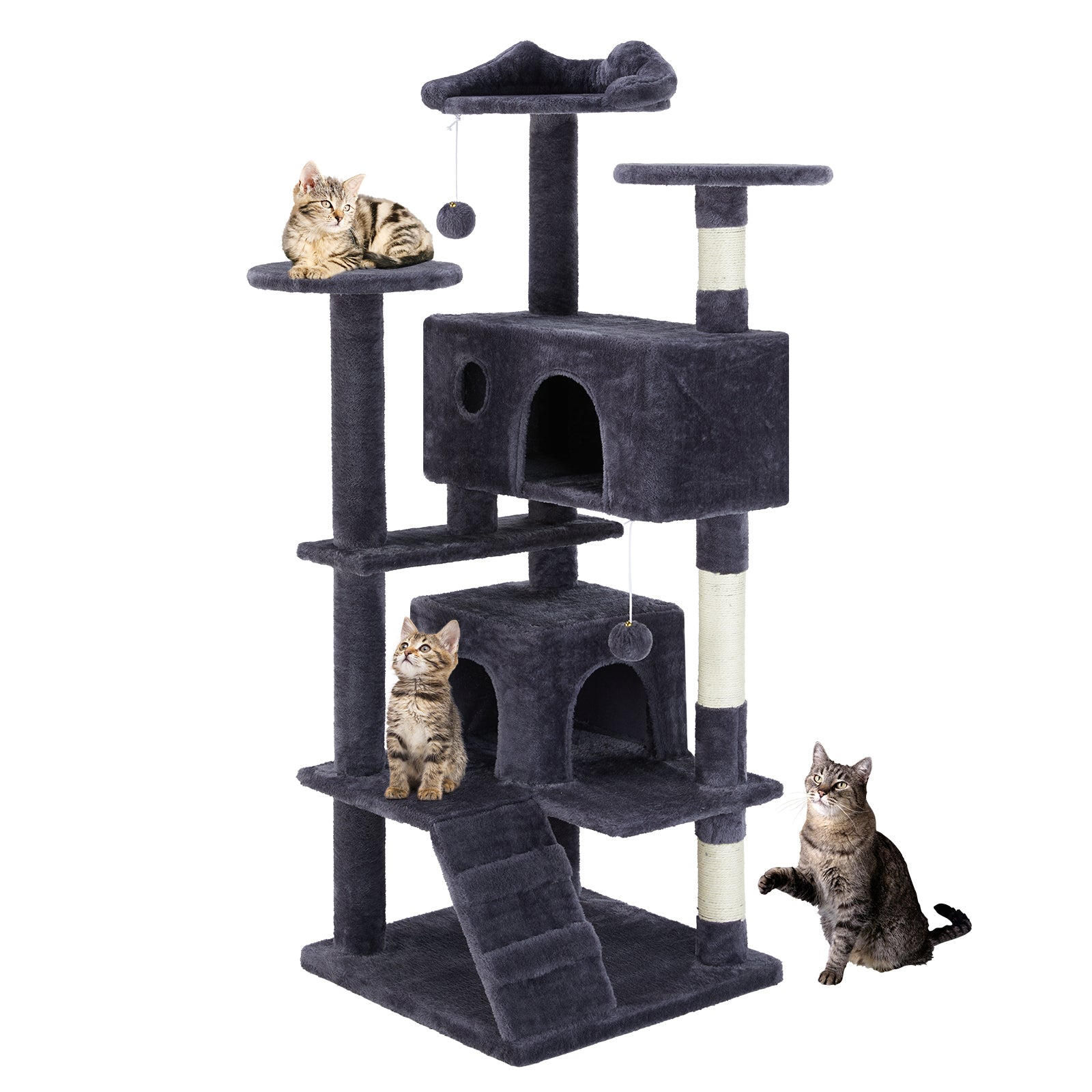 ClimbNest dark gray plush cat tree with sisal posts and platforms