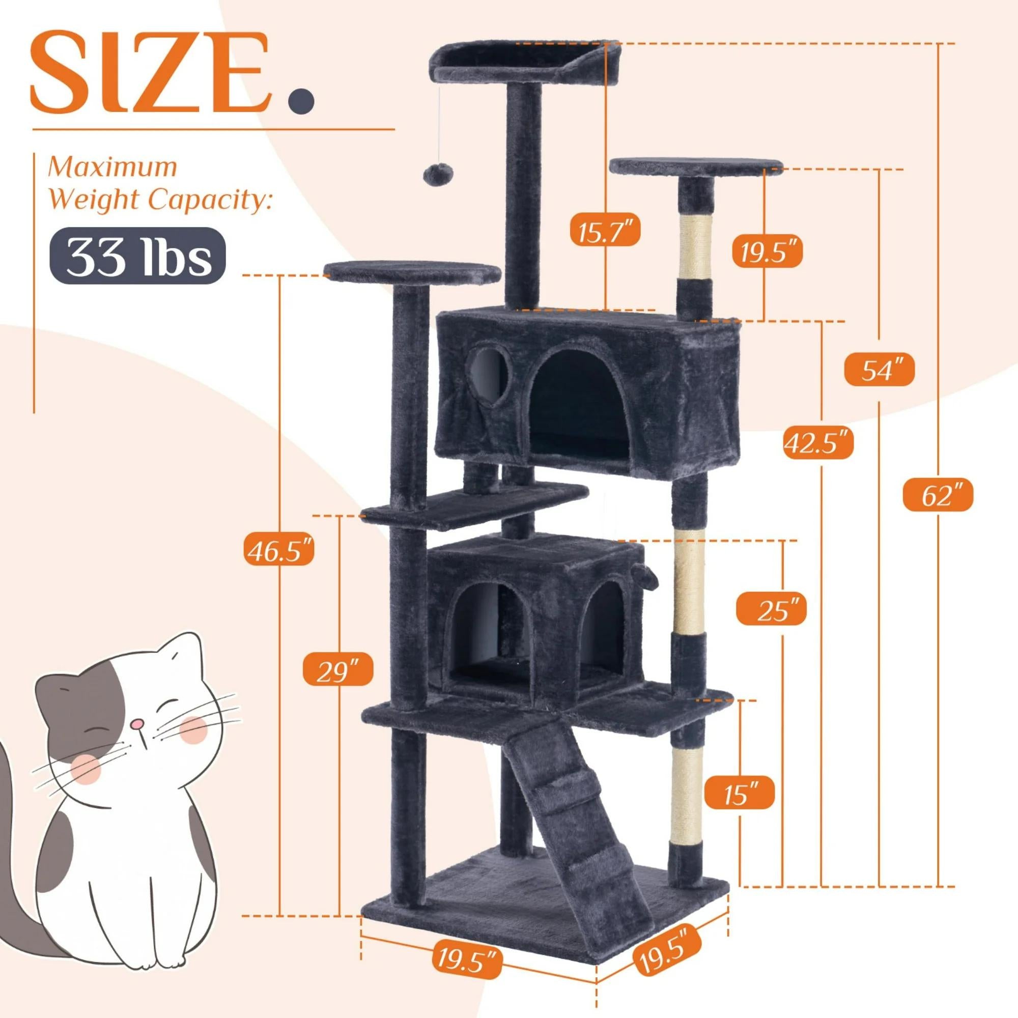 MegaClimb large black multi-level cat tree with plush platforms and posts