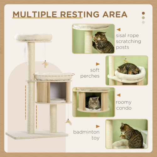 PlayNest 3-level beige cat tree with sisal posts, perches, condo