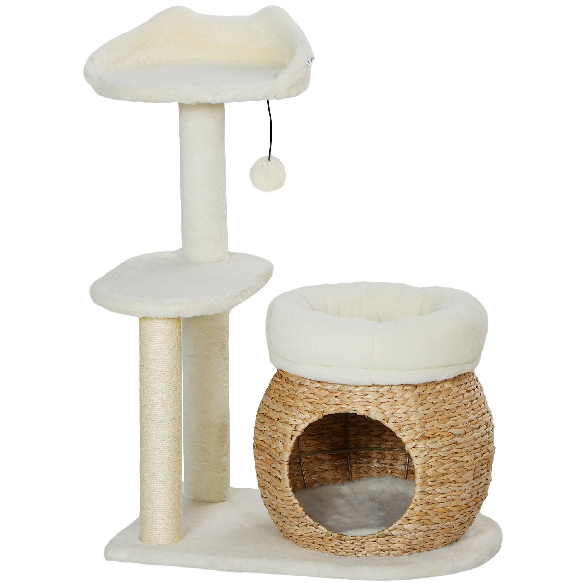SoftClimb 31’’ cream cat tree with wicker condo and plush beds