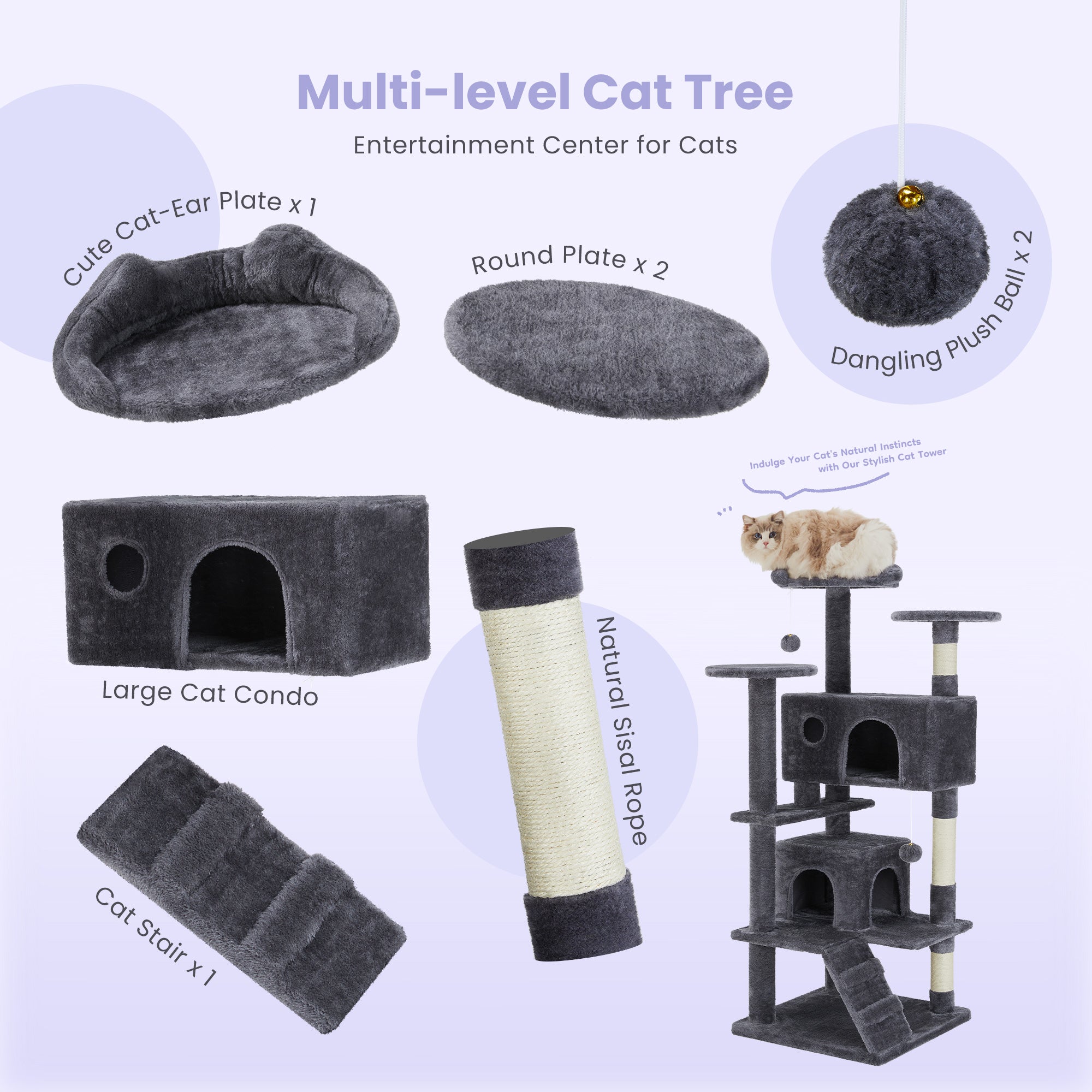 MegaClimb large dark gray multi-level cat tree with sisal posts