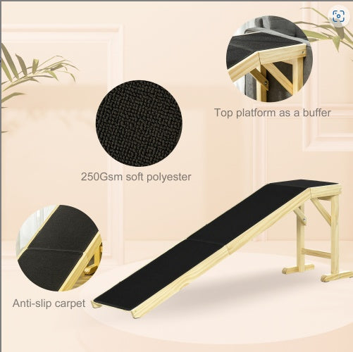 LoftPath Wooden Pet Ramp with black anti-slip carpet and light wood frame