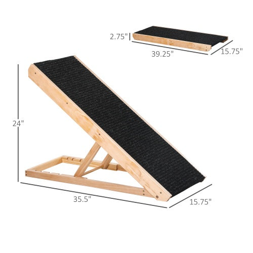 FlexRise Adjustable Foldable Pet Ramp with light wood and black texture